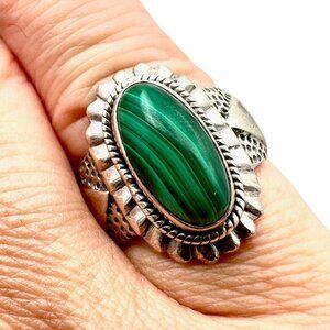 American Southwest Womens Ring Doug Paulus Sterling Silver Malachit Size 6.5